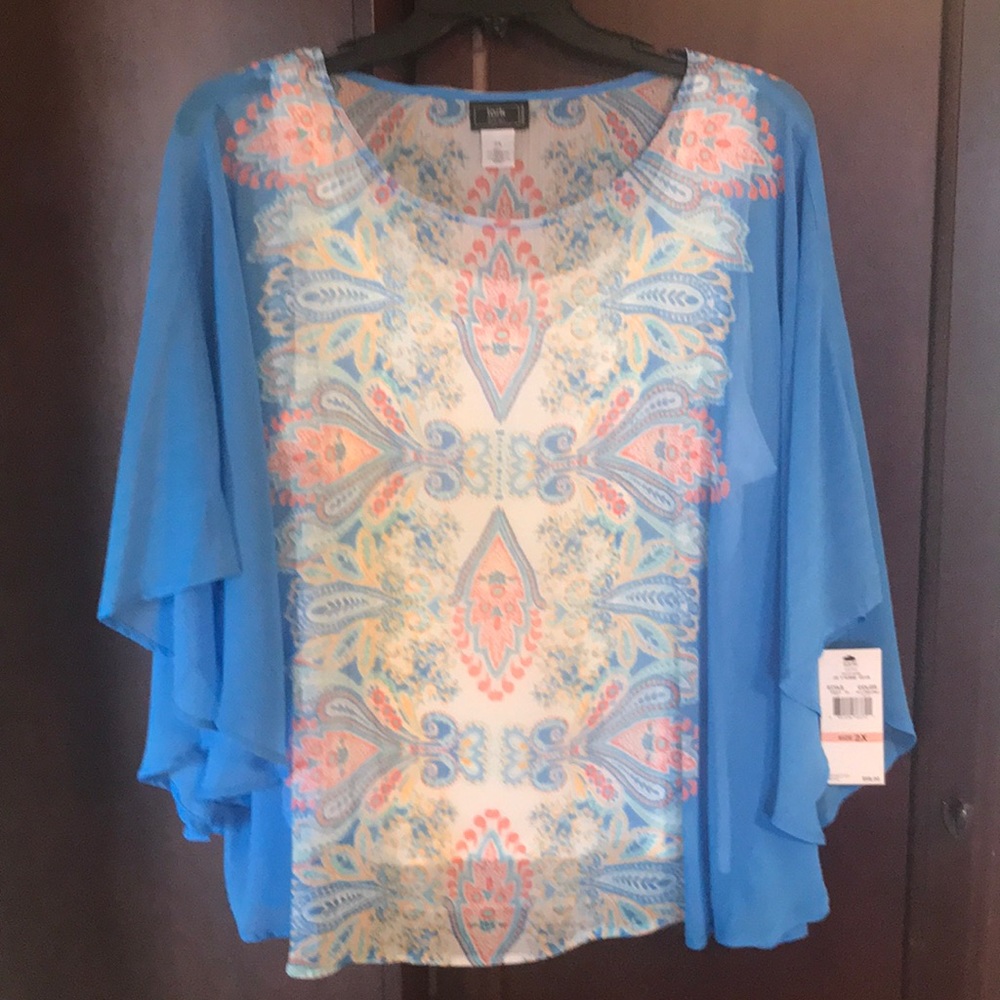Chic Blue Blouse with Flowing Sleeves